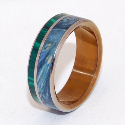 Antigone | Men's Malachite Stone, Wood & Titanium Wedding Ring - Minter and Richter Designs