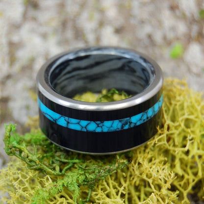 Apollo | Men's Turquoise, Onyx & Titanium Wedding Ring - Minter and Richter Designs