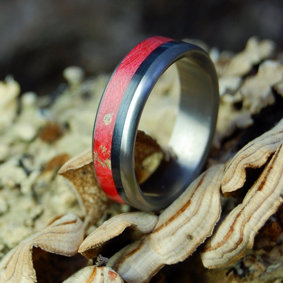 Archangel | Men's Box Elder Wood, Black Marble & Titanium Wedding Ring - Minter and Richter Designs