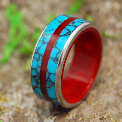 Arctic Fire's Desire | Men's Turquoise, Red Resin & Titanium Wedding Ring - Minter and Richter Designs