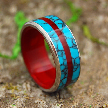 Arctic Fire's Desire | Men's Turquoise, Red Resin & Titanium Wedding Ring - Minter and Richter Designs