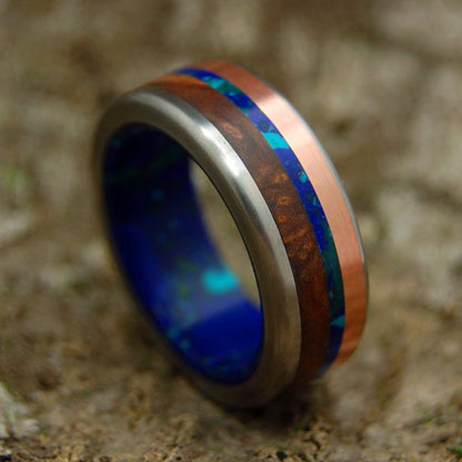 Arctic Viking | Men's Titanium, Copper & Azurite Stone Wedding Ring - Minter and Richter Designs