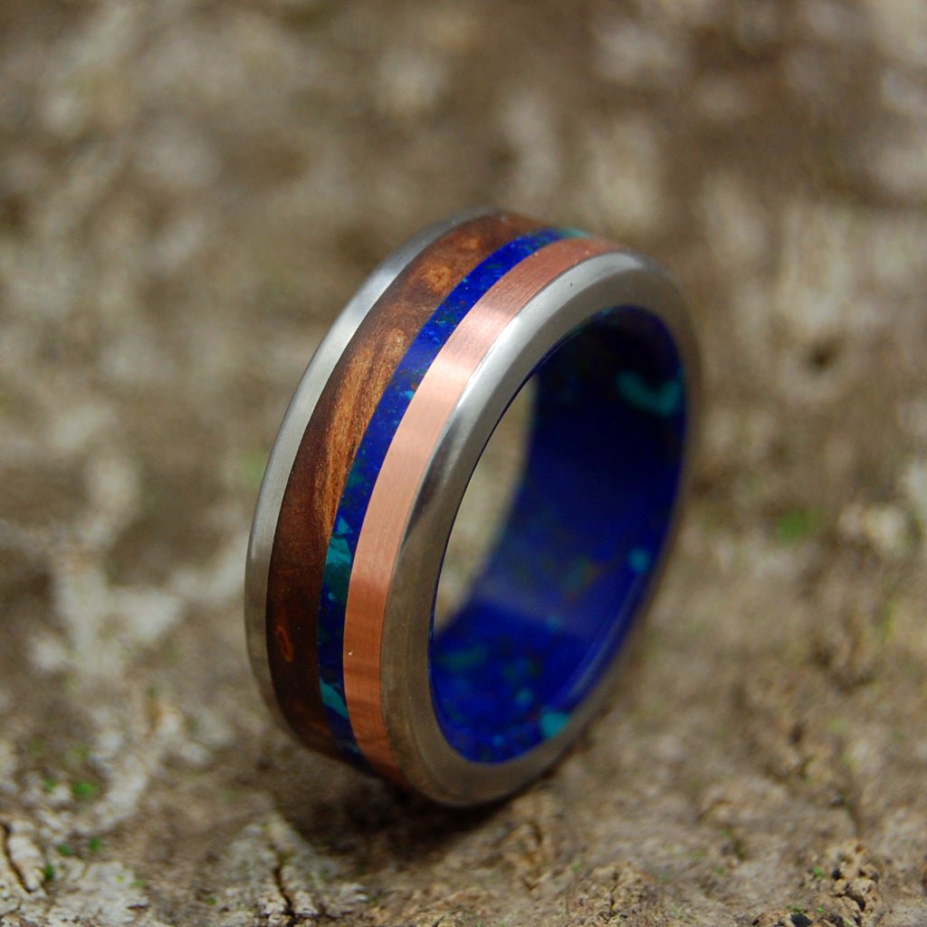 Arctic Viking | Men's Titanium, Copper & Azurite Stone Wedding Ring - Minter and Richter Designs