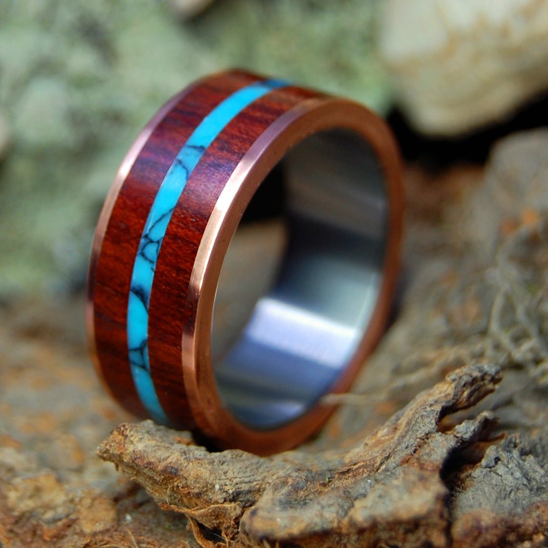 Arizona Blood | Men's Bloodwood, Turquoise & Titanium Wedding Ring - Minter and Richter Designs