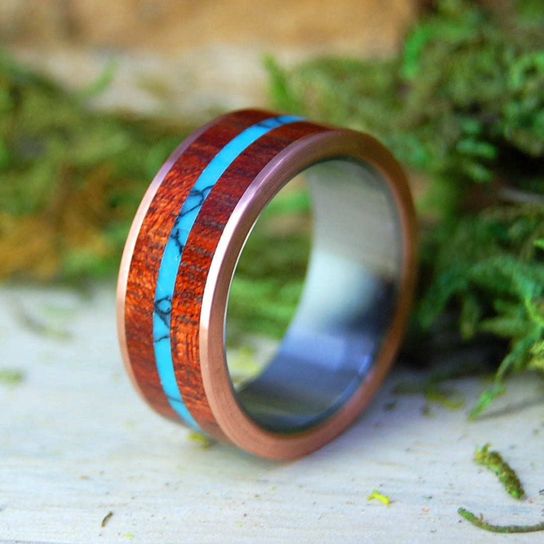 Arizona Blood | Men's Bloodwood, Turquoise & Titanium Wedding Ring - Minter and Richter Designs