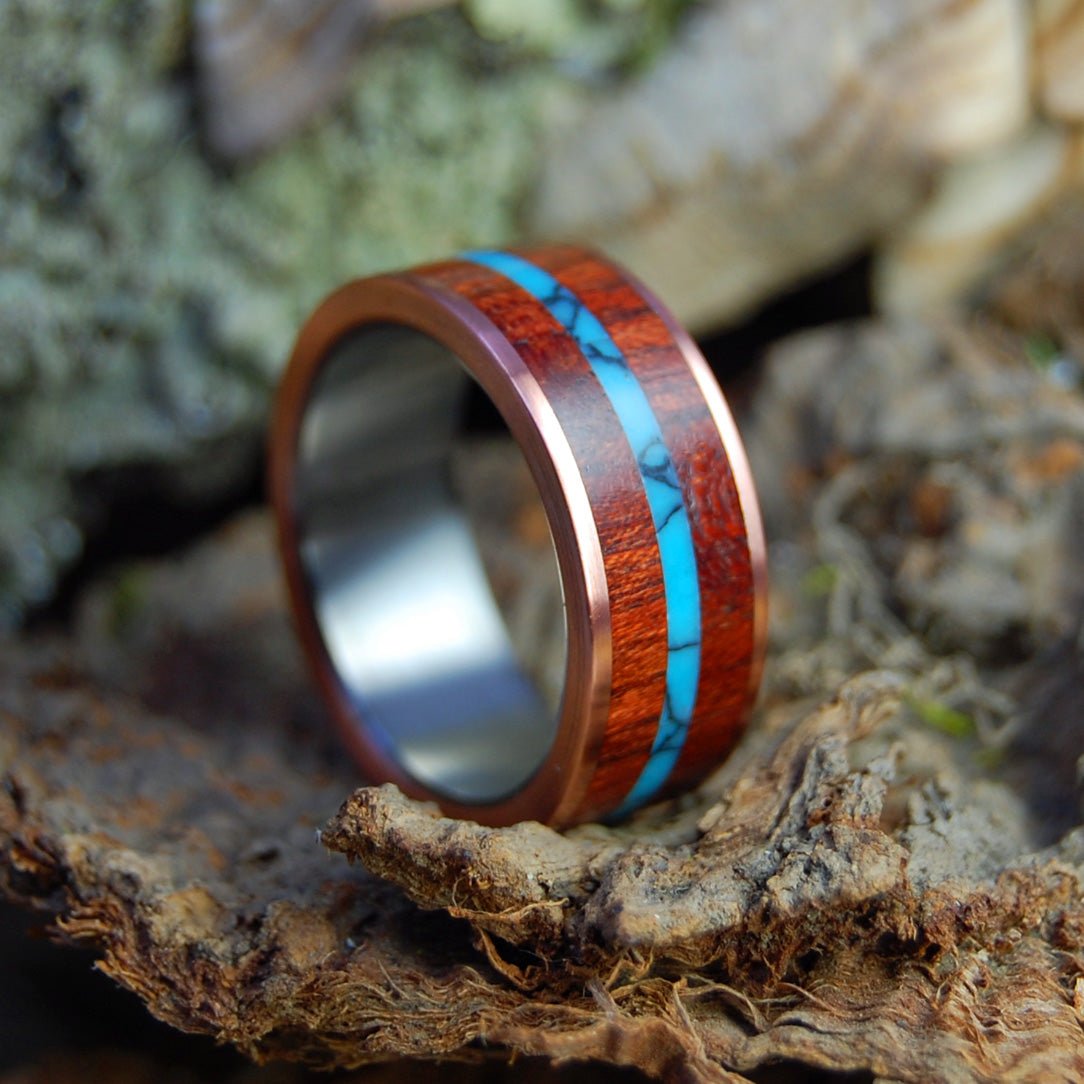 Arizona Blood | Men's Bloodwood, Turquoise & Titanium Wedding Ring - Minter and Richter Designs