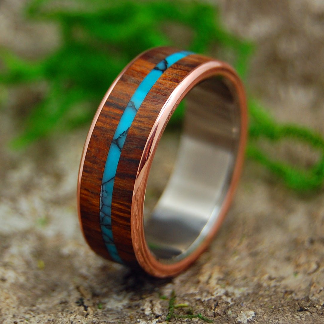 Arizona Desert | Men's Desert Ironwood, Turquoise & Titanium Wedding Ring - Minter and Richter Designs