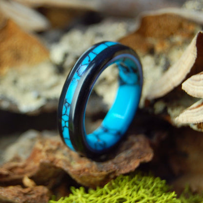 Arizona Turquoise In An Onyx Night | Men's Turquoise, Onyx & Titanium Wedding Ring - Minter and Richter Designs