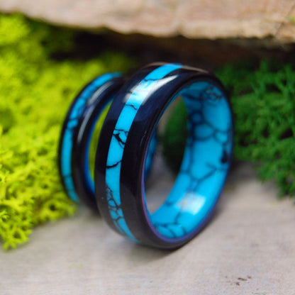 Arizona Turquoise In An Onyx Night | Stone & Titanium Wedding Ring - Minter and Richter Designs