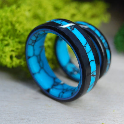 Arizona Turquoise In An Onyx Night | Stone & Titanium Wedding Ring - Minter and Richter Designs