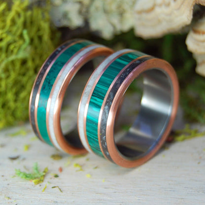 Arlington Cemetary Marble Jade/Malachite | Copper, Jade, Malachite Deer Antler & Arlington Cemetary Marble - Military, War Memorial Titanium & Copper Wedding Ring - Minter and Richter Designs