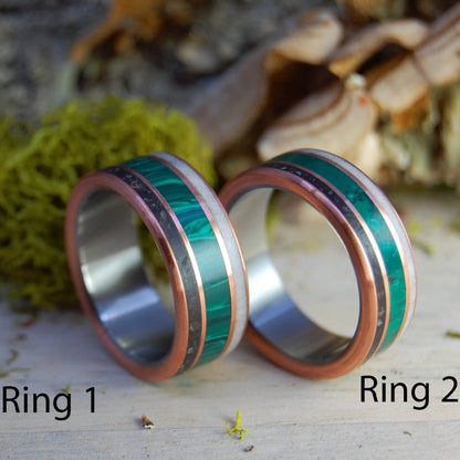 Arlington Cemetary Marble Jade/Malachite | Copper, Jade, Malachite Deer Antler & Arlington Cemetary Marble - Military, War Memorial Titanium & Copper Wedding Ring - Minter and Richter Designs