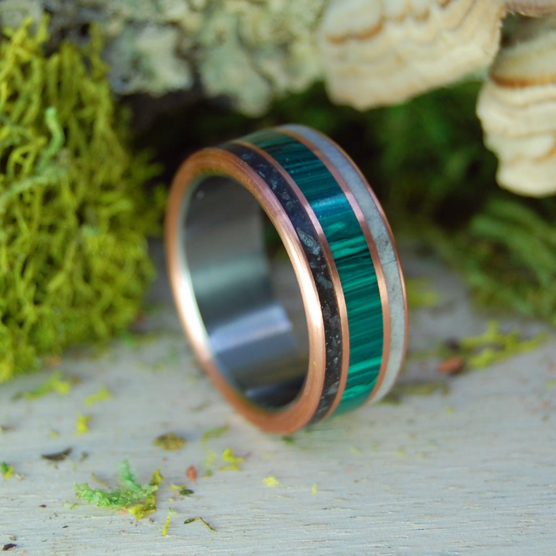 Arlington Cemetary Marble Malachite | Men's Copper, Malachite, Deer Antler, Arlington Cemetery Marble & Titanium Wedding Ring - Minter and Richter Designs