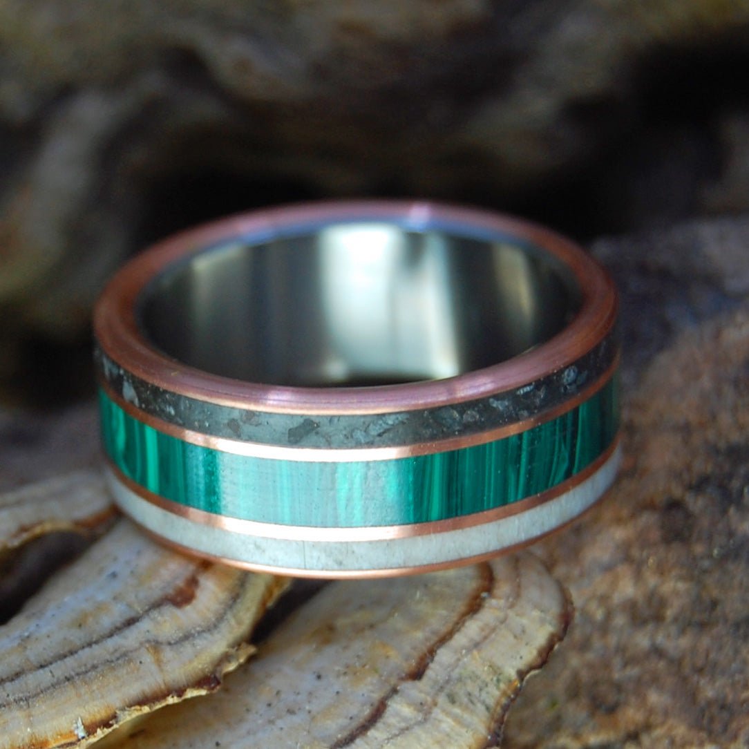 Arlington Cemetary Marble Malachite | Men's Copper, Malachite, Deer Antler, Arlington Cemetery Marble & Titanium Wedding Ring - Minter and Richter Designs