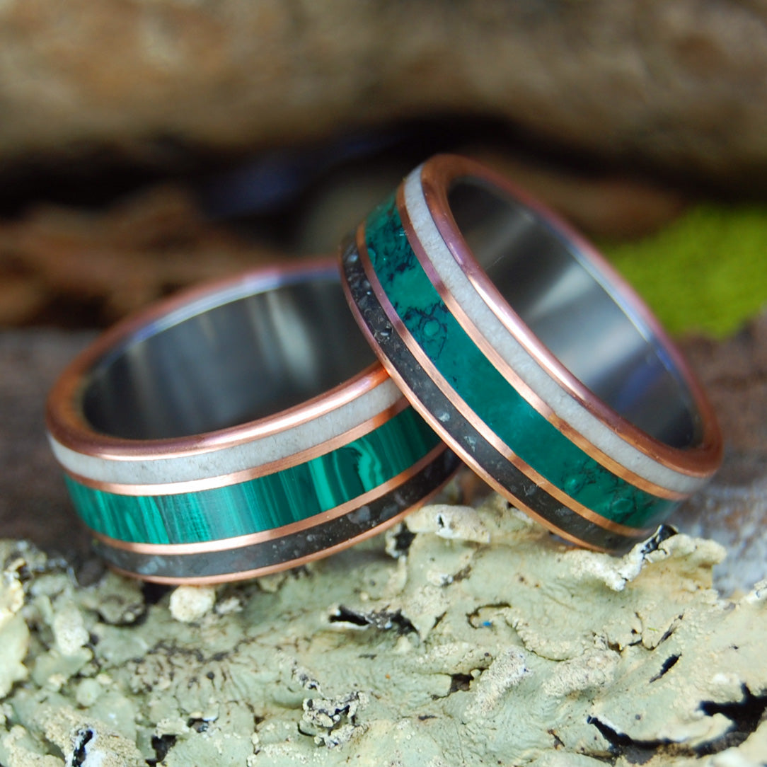 Minter + Richter | Titanium Rings - Malachite Stone Wedding Rings
