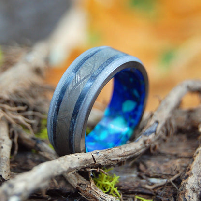 As Old As Time | Men's Meteorite, T - Rex Tooth, Azurite Malachite & Titanium Wedding Ring - Minter and Richter Designs