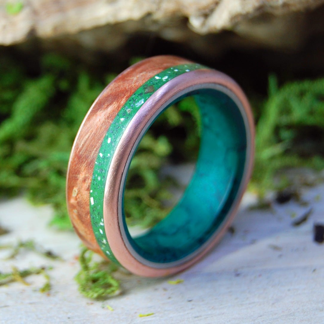 Assateague Dreams | Men's Assateague Beach Sand, Brown Box Elder Wood & Titanium Wedding Ring - Minter and Richter Designs