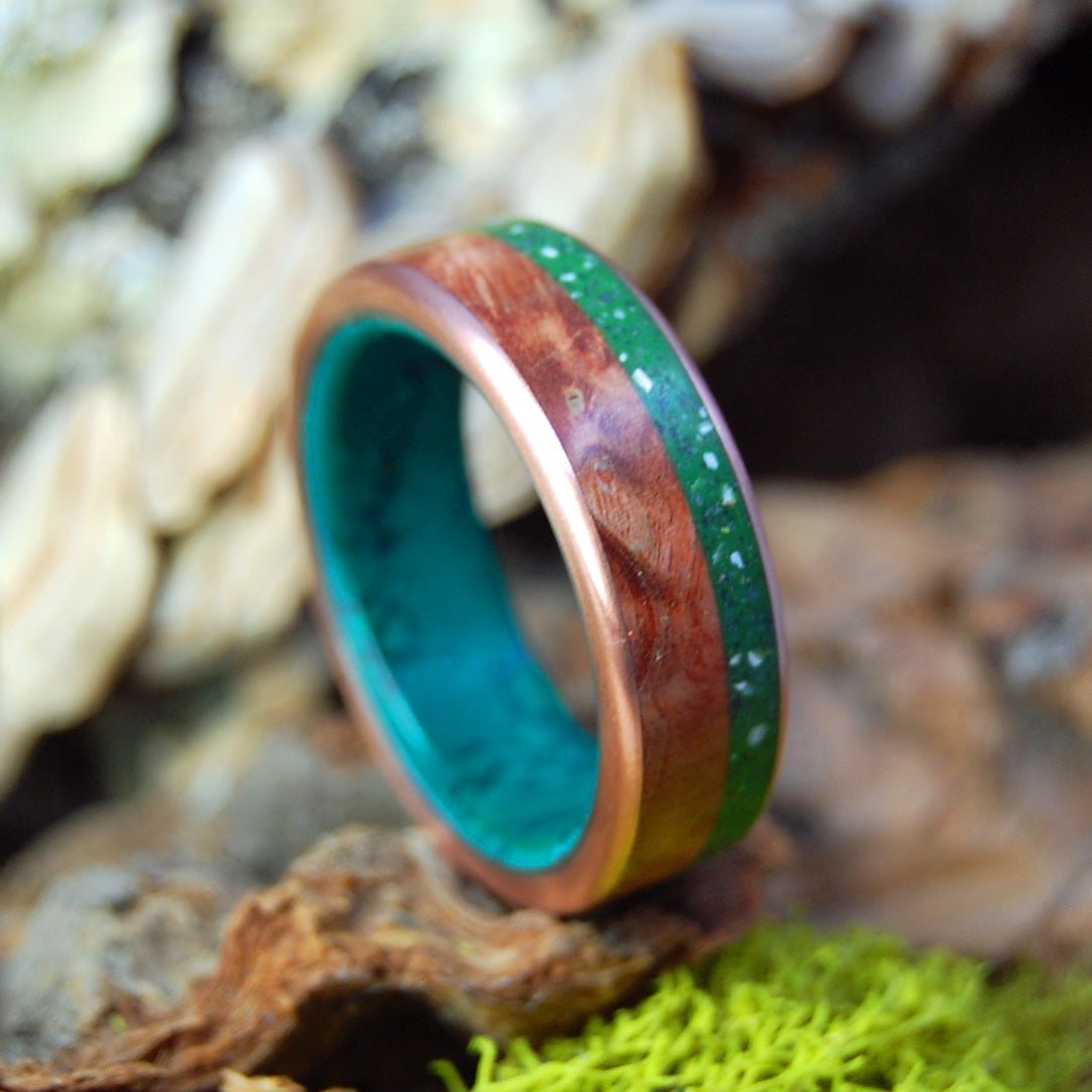 Assateague Dreams | Men's Assateague Beach Sand, Brown Box Elder Wood & Titanium Wedding Ring - Minter and Richter Designs