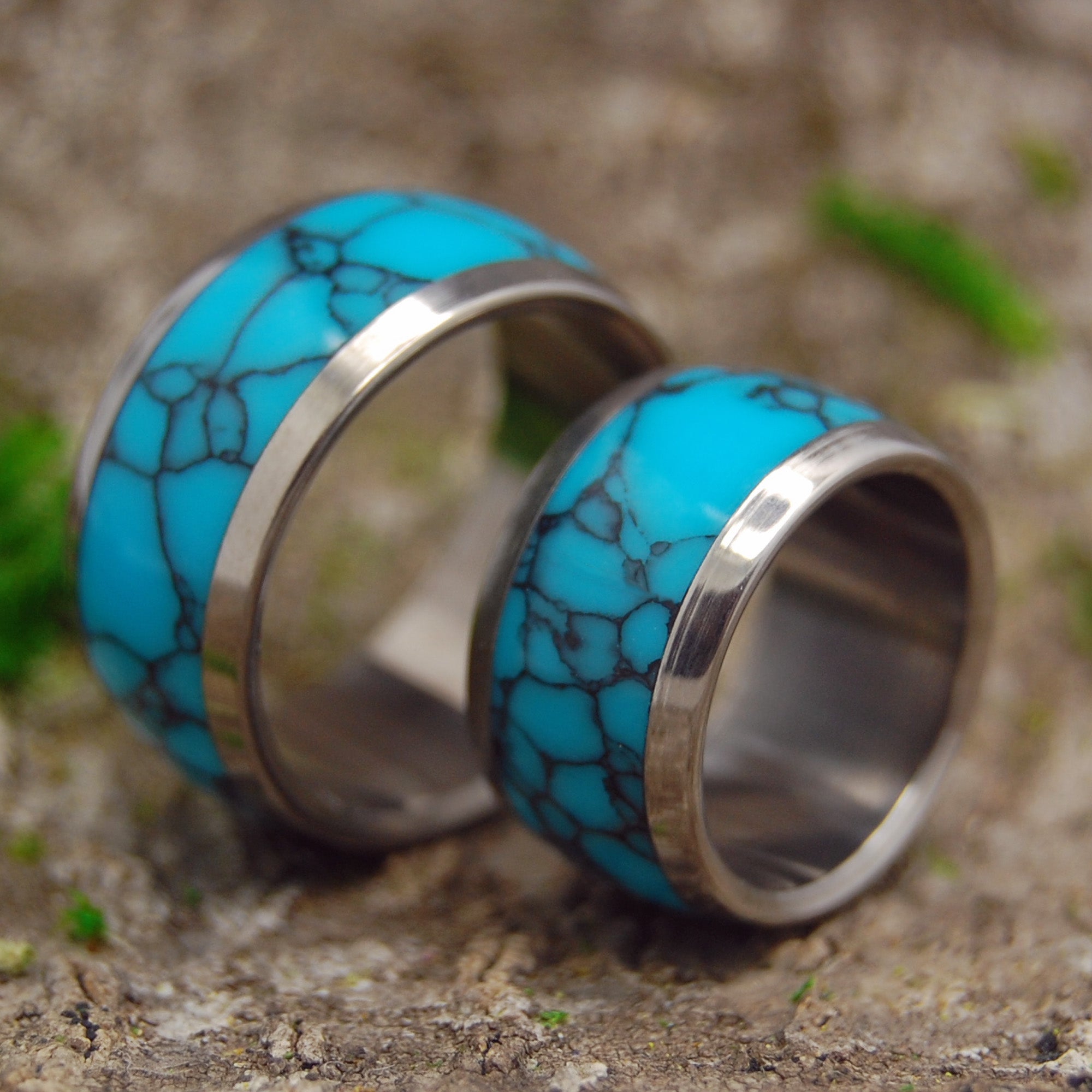 Atlantis | Turquoise Stone & Titanium - Unique Wedding Ring - Wedding Ring Set - Minter and Richter Designs