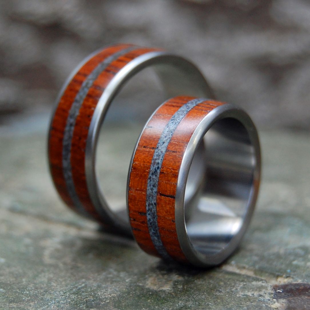 Australiana | Australian Gum Tree & Beach Sand Titanium Wedding Ring Set - Minter and Richter Designs