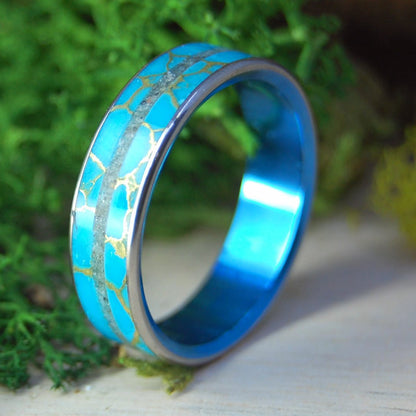 AVON TURQUOISE| Beach Sand & Turquoise Stone Titanium Wedding Ring - Minter and Richter Designs