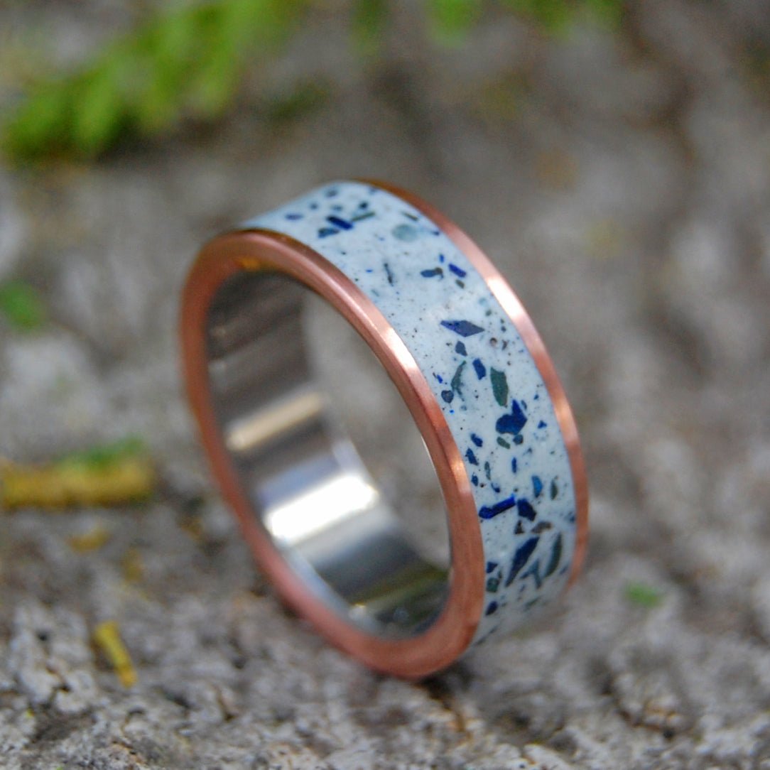 Azurite Beach Sand | Men's Beach Sand, Copper & Titanium Wedding Ring - Minter and Richter Designs