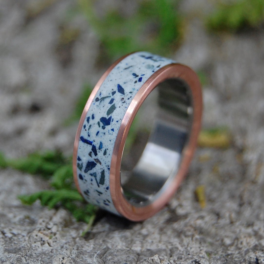 Azurite Beach Sand | Men's Beach Sand, Copper & Titanium Wedding Ring - Minter and Richter Designs