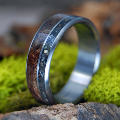 Beach Heart | Men's Icelandic Black Beach Sand, Dark Maple Wood & Titanium Wedding Ring - Minter and Richter Designs