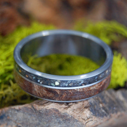 Beach Heart | Men's Icelandic Black Beach Sand, Dark Maple Wood & Titanium Wedding Ring - Minter and Richter Designs