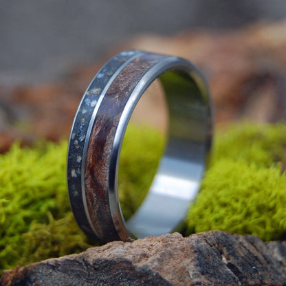 Beach Heart | Men's Icelandic Black Beach Sand, Dark Maple Wood & Titanium Wedding Ring - Minter and Richter Designs