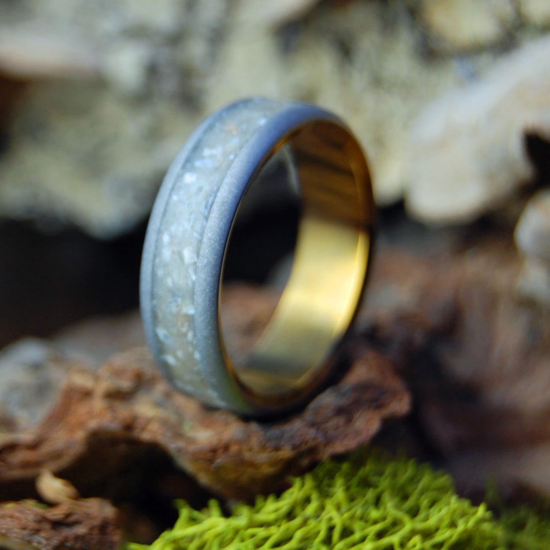 Beach Pebbles In Sand | Men's Beach Sand, Stones & Titanium Wedding Ring - Minter and Richter Designs