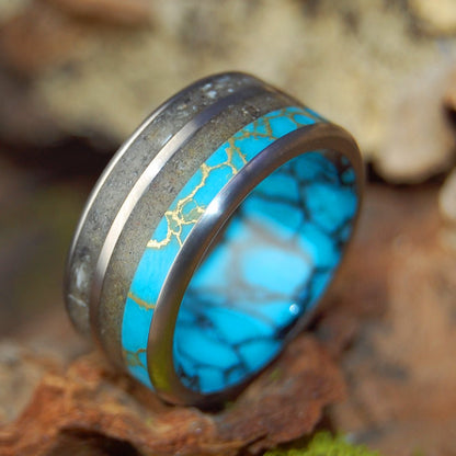 Beach Sand And Turquoises | Men's Beach Sand, Turquoise & Titanium Wedding Ring - Minter and Richter Designs