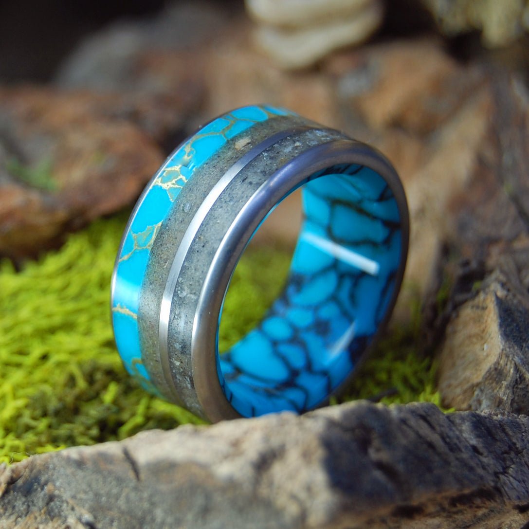 Beach Sand And Turquoises | Men's Beach Sand, Turquoise & Titanium Wedding Ring - Minter and Richter Designs