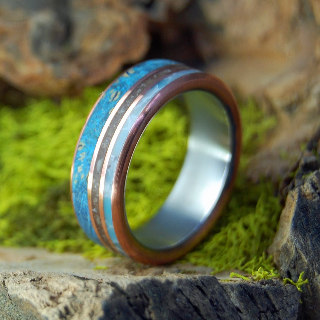 Bear Claw | Men's Blue Maple, Bear Claw, Larimar Stone & Titanium Wedding Ring - Minter and Richter Designs