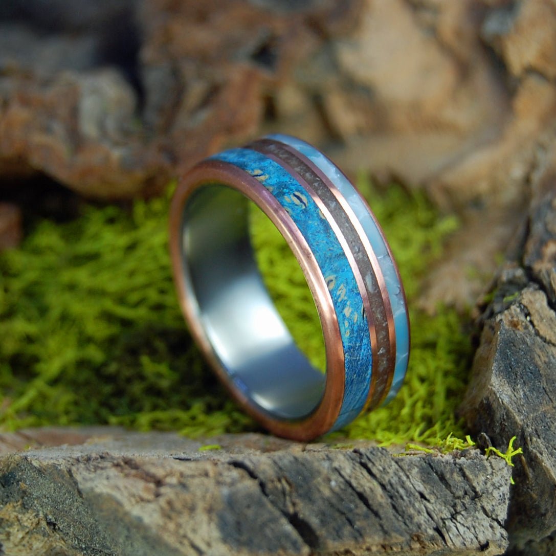 Bear Claw | Men's Blue Maple, Bear Claw, Larimar Stone & Titanium Wedding Ring - Minter and Richter Designs