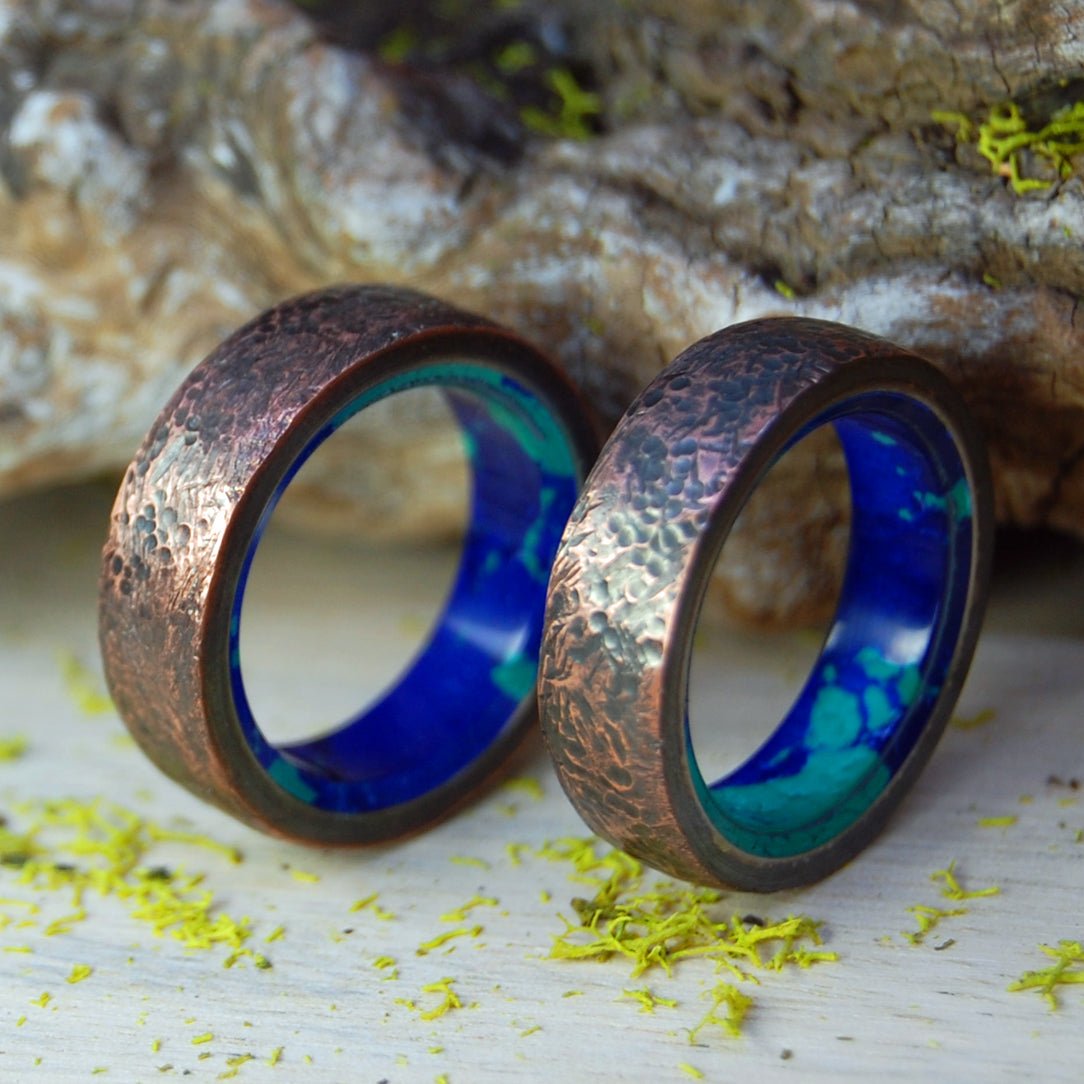 Beaten Azurite Malachite | Hand Beaten Copper & Azurite Malachite Stone - Unique Copper Ring - Minter and Richter Designs