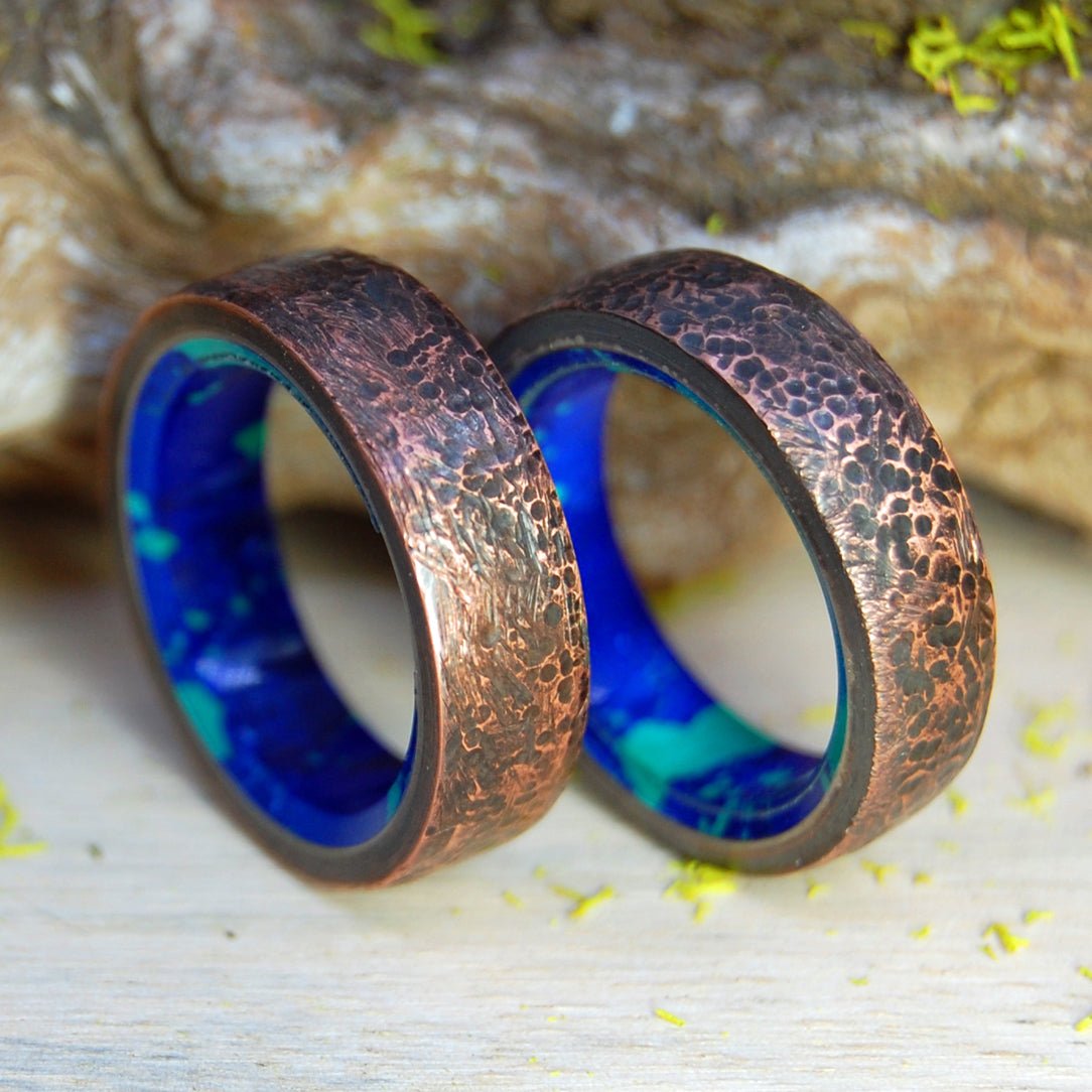 Beaten Azurite Malachite | Hand Beaten Copper & Azurite Malachite Stone - Unique Copper Ring - Minter and Richter Designs