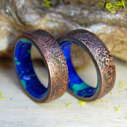 Beaten Azurite Malachite | Hand Beaten Copper & Azurite Malachite Stone - Unique Copper Ring - Minter and Richter Designs