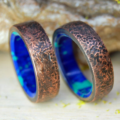 Beaten Azurite Malachite | Hand Beaten Copper & Azurite Malachite Stone - Unique Copper Ring - Minter and Richter Designs