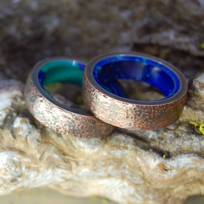 Beaten Azurite Malachite | Hand Beaten Copper & Azurite Malachite Stone - Unique Copper Ring - Minter and Richter Designs