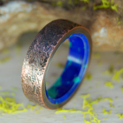 Beaten Azurite Malachite | Men's Copper, Azurite Malachite Stone & Titanium Wedding Ring - Minter and Richter Designs