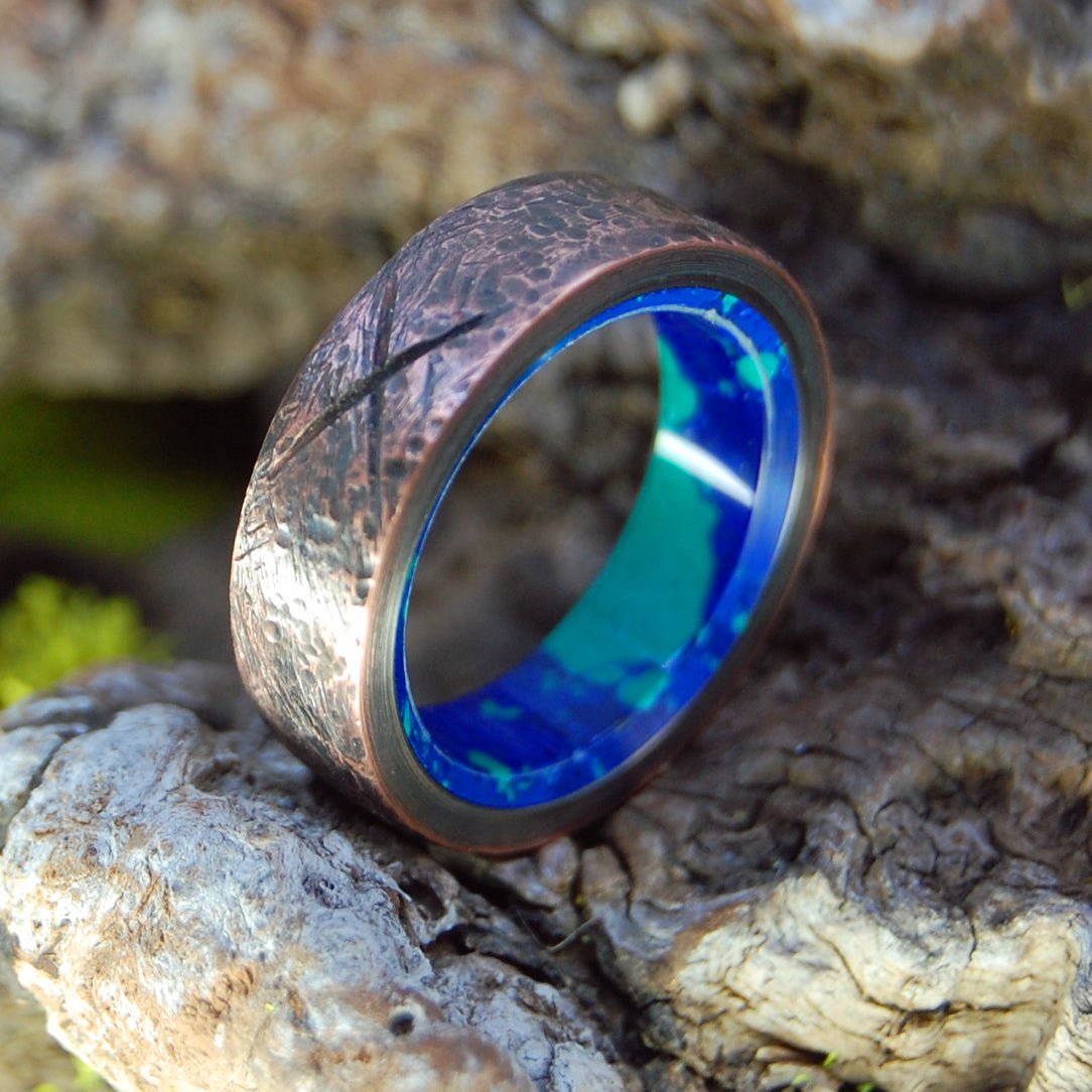 Beaten Azurite Malachite | Men's Copper, Azurite Malachite Stone & Titanium Wedding Ring - Minter and Richter Designs