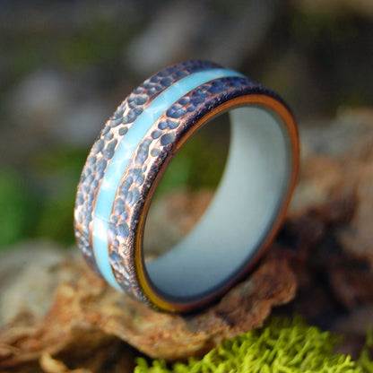 Beaten Copper Larimar | Men's Larimar Stone, Copper & Titanium Wedding Ring - Minter and Richter Designs