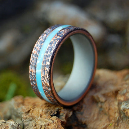 Beaten Copper Larimar | Men's Larimar Stone, Copper & Titanium Wedding Ring - Minter and Richter Designs