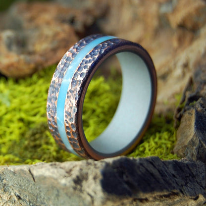 Beaten Copper Larimar | Men's Larimar Stone, Copper & Titanium Wedding Ring - Minter and Richter Designs