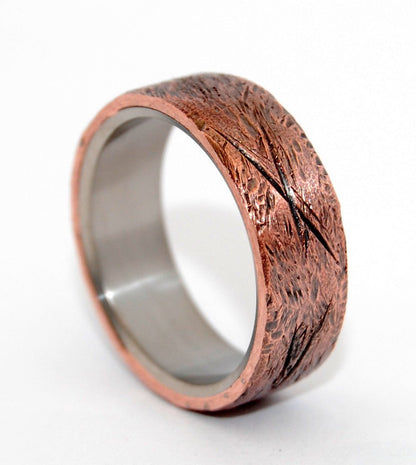 Beaten Copper | Men's Beaten Copper & Titanium Wedding Ring - Minter and Richter Designs