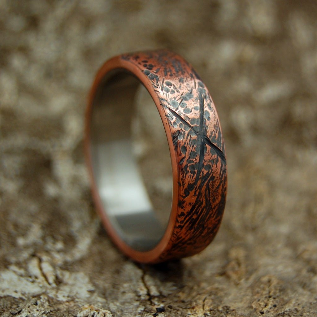 Beaten Copper | Men's Beaten Copper & Titanium Wedding Ring - Minter and Richter Designs