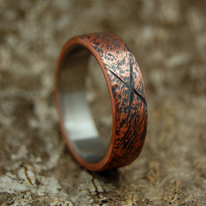 Beaten Copper | Men's Beaten Copper & Titanium Wedding Ring - Minter and Richter Designs