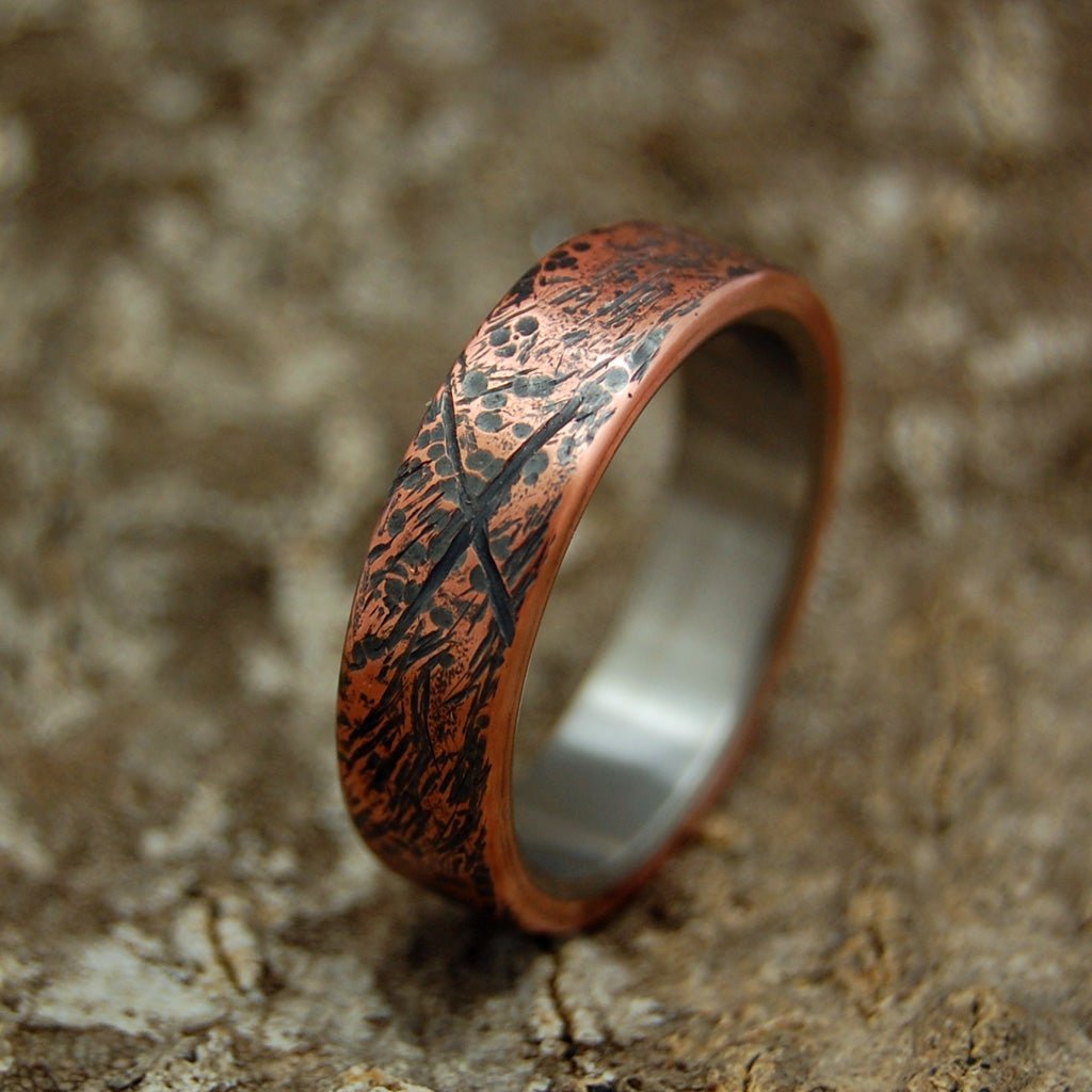 Beaten Copper | Men's Beaten Copper & Titanium Wedding Ring - Minter and Richter Designs