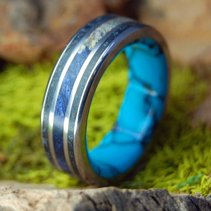 Beaver Hill Mine Oregon | Men's Beach Sand, Turquoise, Box Elder Wood & Titanium Wedding Ring - Minter and Richter Designs